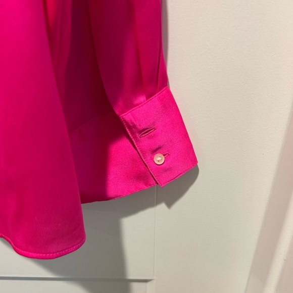 Banana Republic Hot Pink Silky V-Neck Blouse XL | Long Sleeve Work Top - Picture 6 of 8